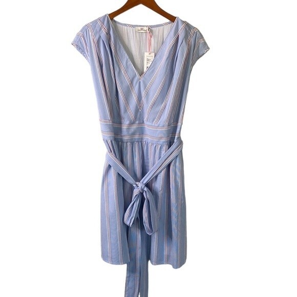 Vineyard Vines Nicholls Stripe Seersucker Tie-Waist Dress Cap Sleeve Bimini Blue - Picture 1 of 16